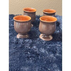 Vintage Ceramic Goblets Set Of 4 Brown & Orange Glazed Pedestal Cups